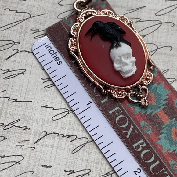 ROSE Gold Red Gothic Crow Raven Rose Skull Wedding Party Jewelry necklace Cameo - Picture 7 of 11